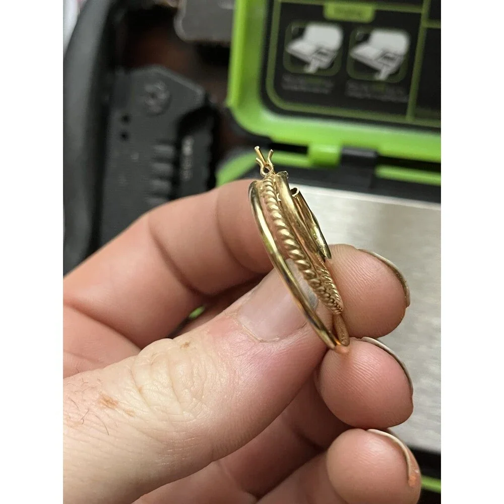 Vintage 14k Yellow Gold Triple Hoop Loop Earrings 3 Hoop Textured 4.3g Grams